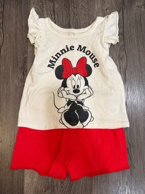 Disney Minnie Mouse Cream Top with Red Bow and Red Shorts Matching Set